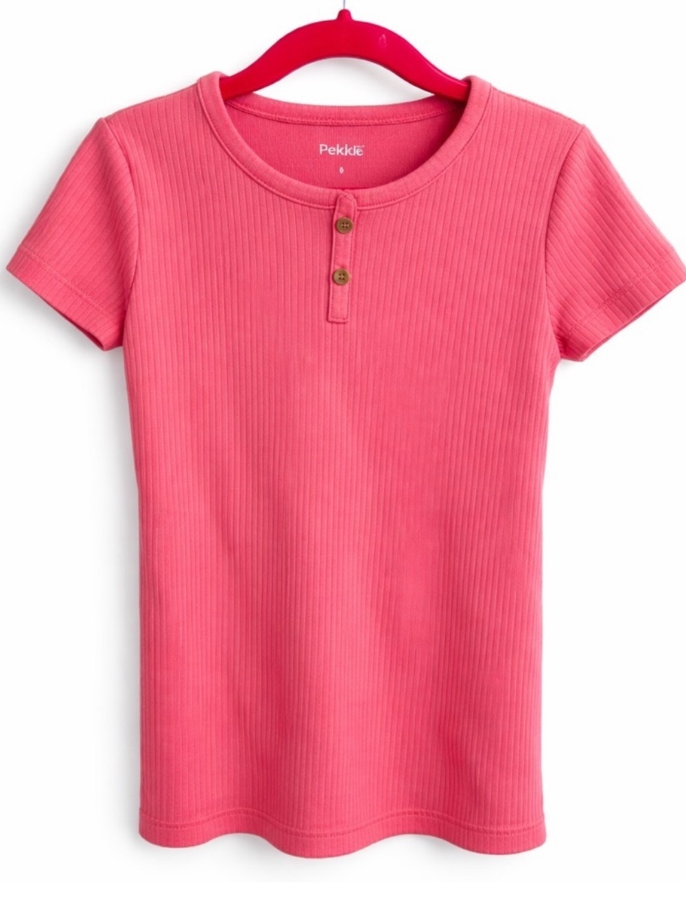 PEKKLE Girls Pink Button Tee - Size 6